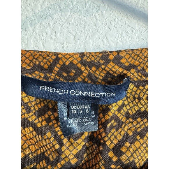 French Connection Women's Orange Brown Snakeskin Wrap Blouse Long Sleeve Chiffon - Picture 10 of 16